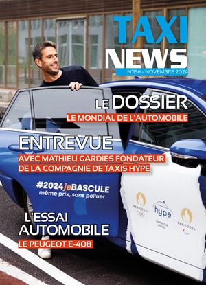 Couverture du magazine Taxi News avec un Taxi à hydrogène Hype